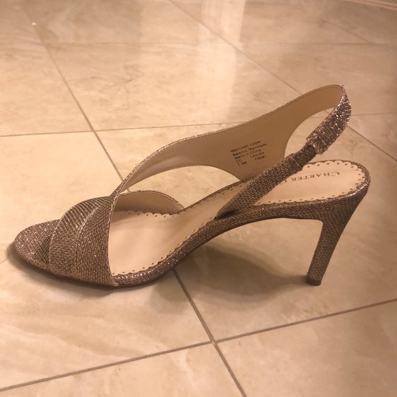 Gold Open Toe Heels - Picture 3 of 5